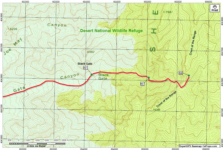 Black Gate Canyon Route Map