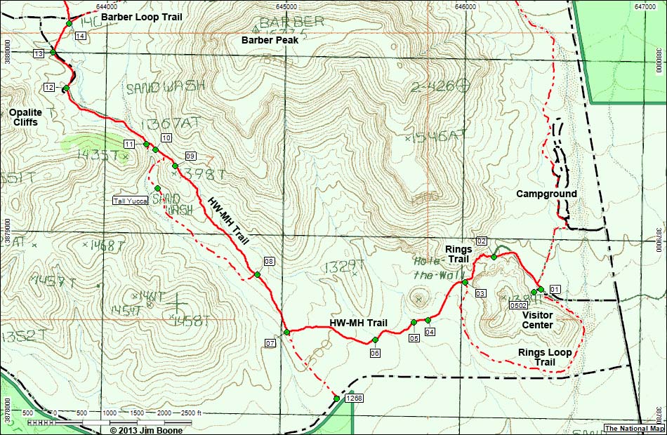 Hole-in-the-Wall to Mid Hills Trail Map