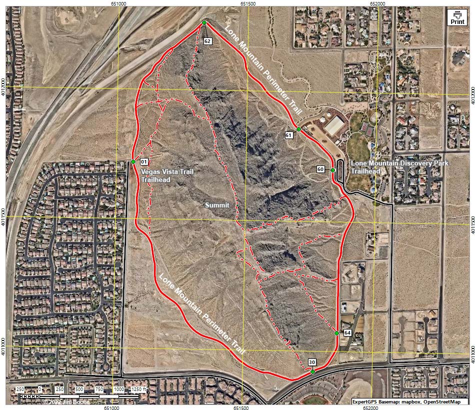 Lone Mountain Hiking Map - Regular Route