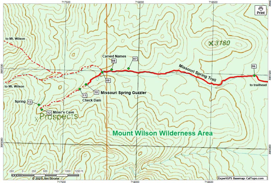 Missouri Spring Trail Map, Western Section