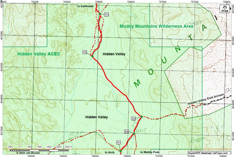 Hidden Valley Arch Route Map - Middle Section