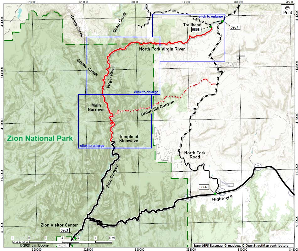 Virgin River Narrows Route Map